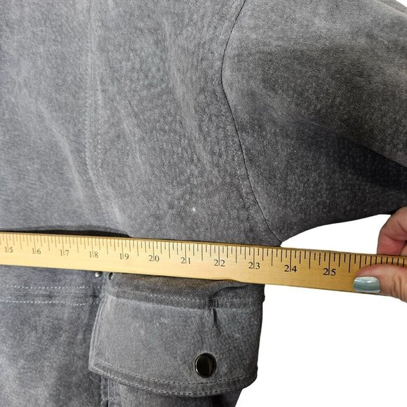 Vintage Echtes Leder Gray Pork Suede Leather Bomber Jacket Inner Pocket Zipper L - Picture 16 of 16